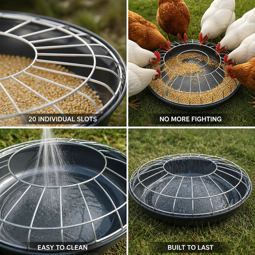 Poultry Feeder | 20-Compartment Divided Design | Impact-Resistant Steel Frame