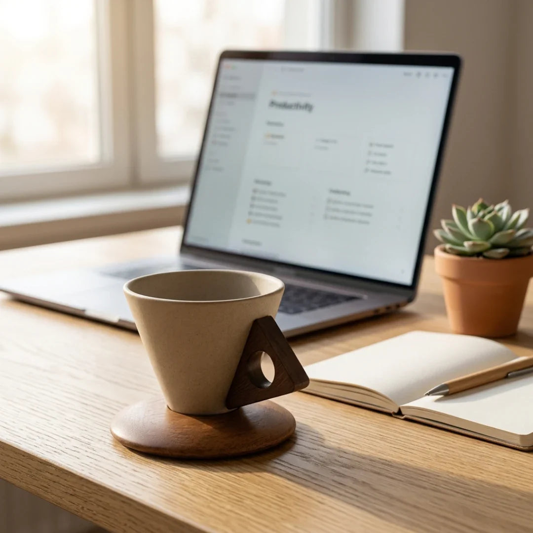 Pour-Over Dripper | Ceramic Cone & Acacia Wood Base | Includes Cup & Coaster
