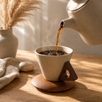 Pour-Over Dripper | Ceramic Cone & Acacia Wood Base | Includes Cup & Coaster