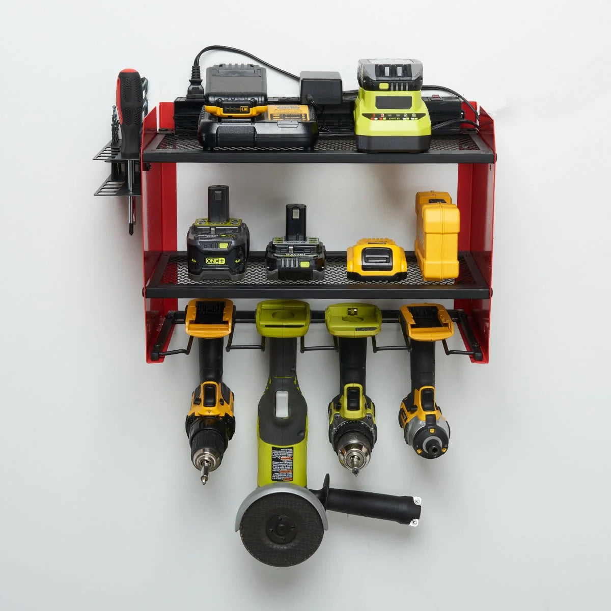 Power Tool Charging Station | Surge-Protected 8-Outlet Wall-Mount | 4 Drill Slots