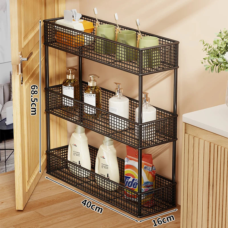 Pull-Out Storage Organizer | Slim Ventilated Mesh & Rust-Resistant Metal | 3-Tier