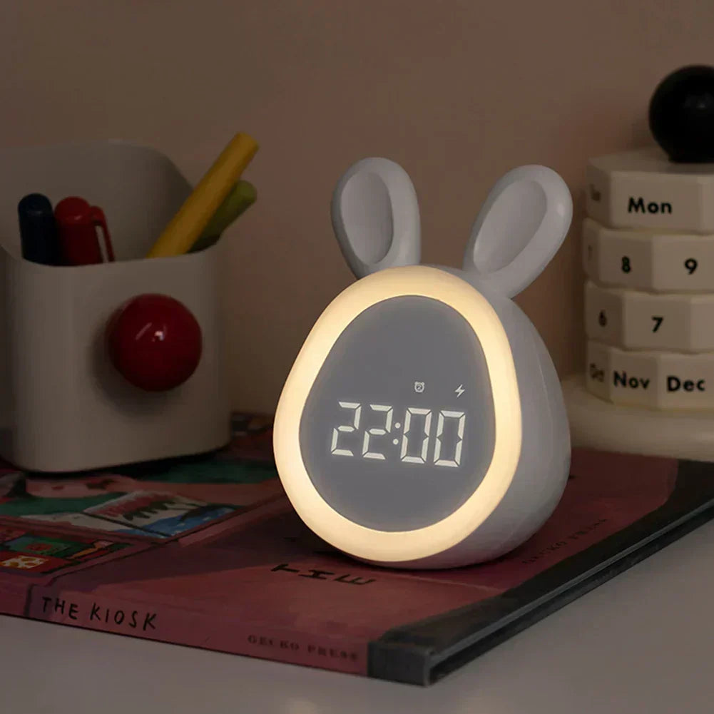 Kids Alarm Clock | Rabbit Design & LED Night Light | USB or Battery