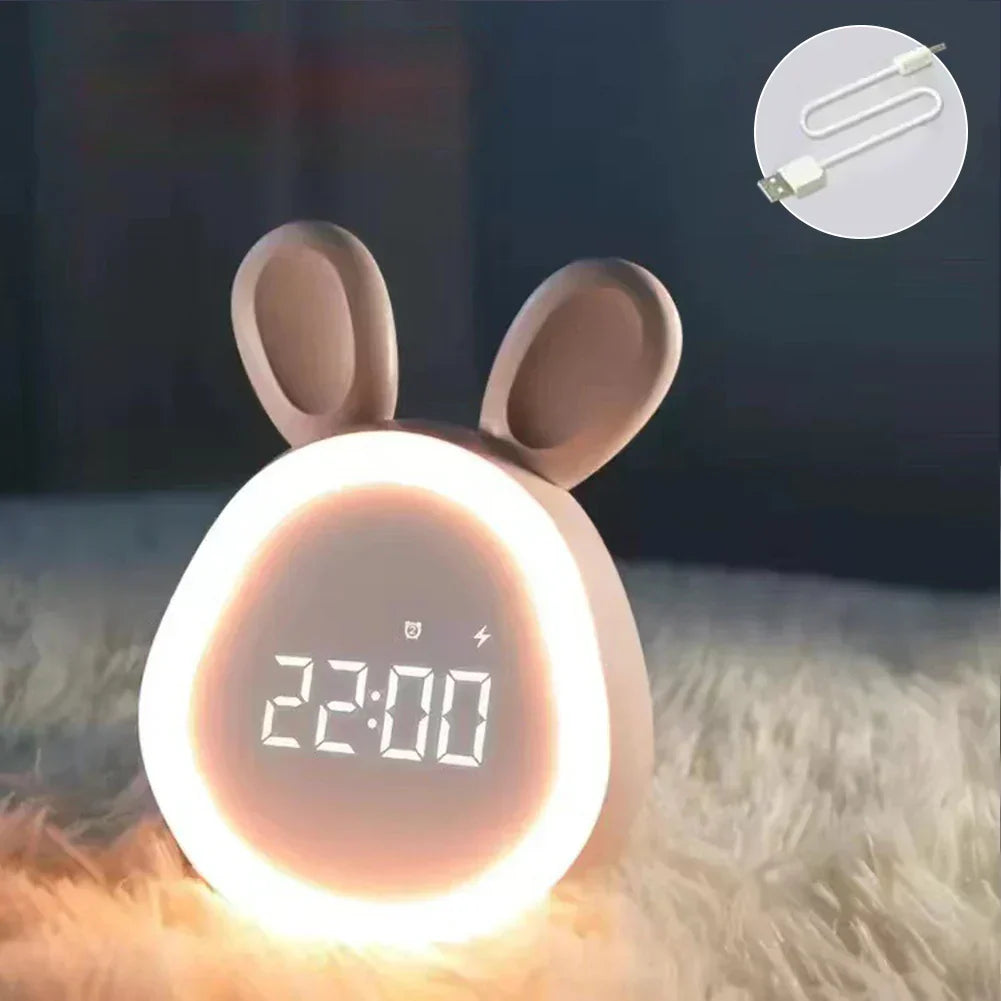 Kids Alarm Clock | Rabbit Design & LED Night Light | USB or Battery