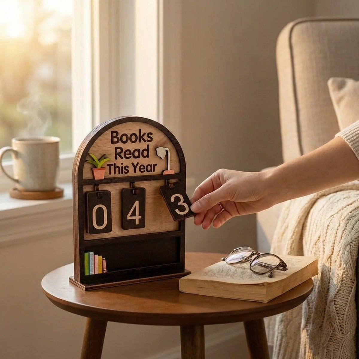 Reading Counter | Natural Wood & Number Plates | Wall-Mountable