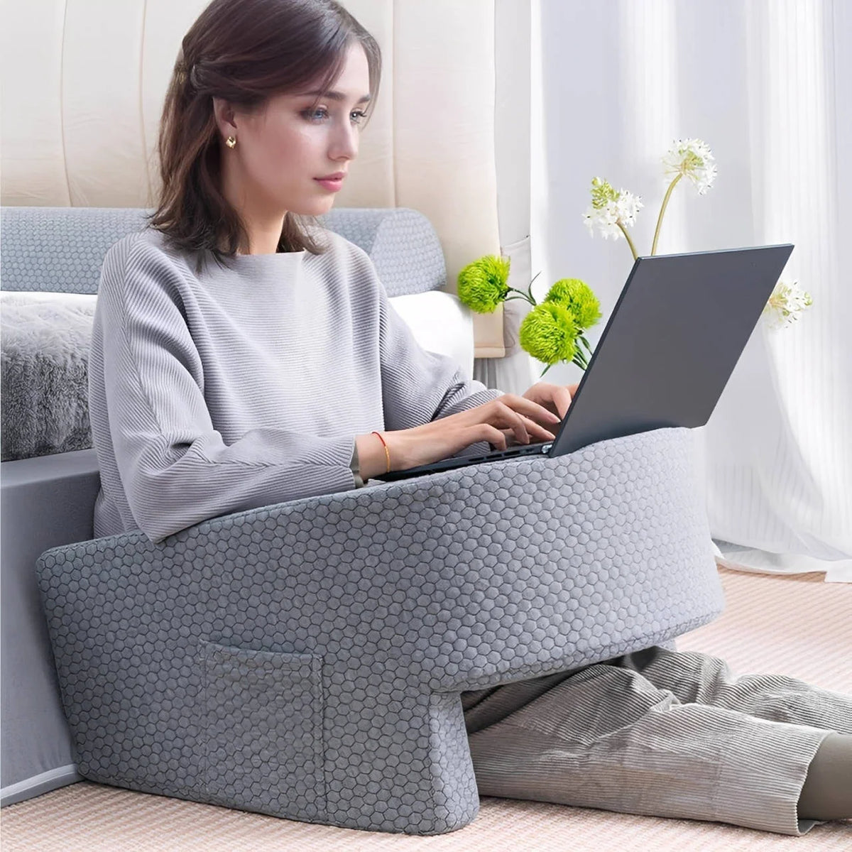 Reading Pillow | Ergonomic Memory Foam With Side Pockets & Washable Cover