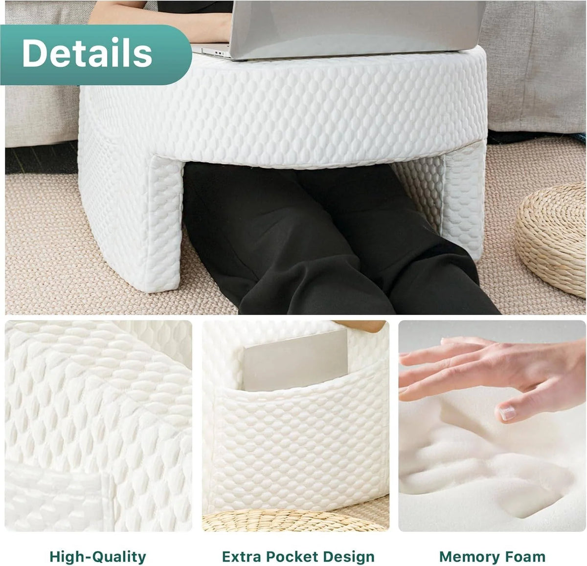Reading Pillow | Ergonomic Memory Foam With Side Pockets & Washable Cover