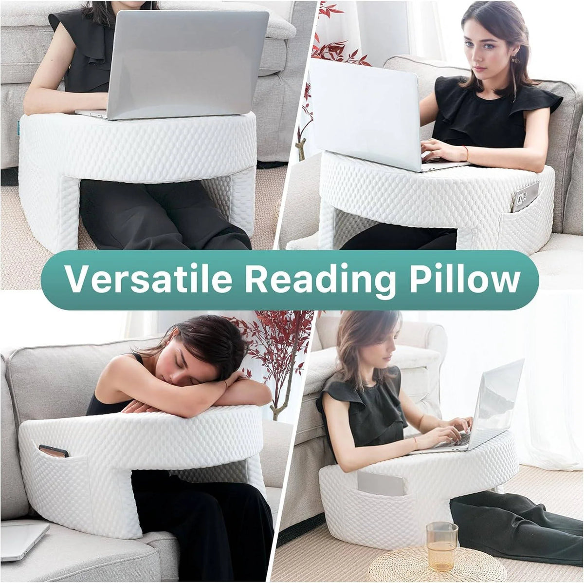 Reading Pillow | Ergonomic Memory Foam With Side Pockets & Washable Cover