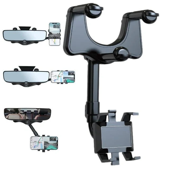 Rearview Mirror Phone Holder | 360° Rotatable & Retractable Arm