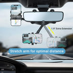 Rearview Mirror Phone Holder | 360° Rotatable & Retractable Arm
