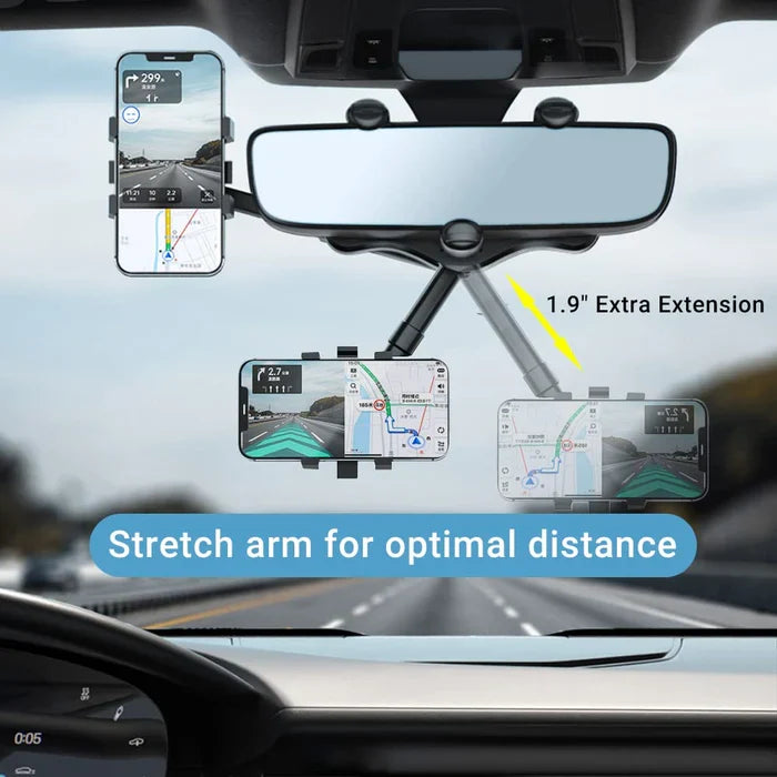 Rearview Mirror Phone Holder | 360° Rotatable & Retractable Arm