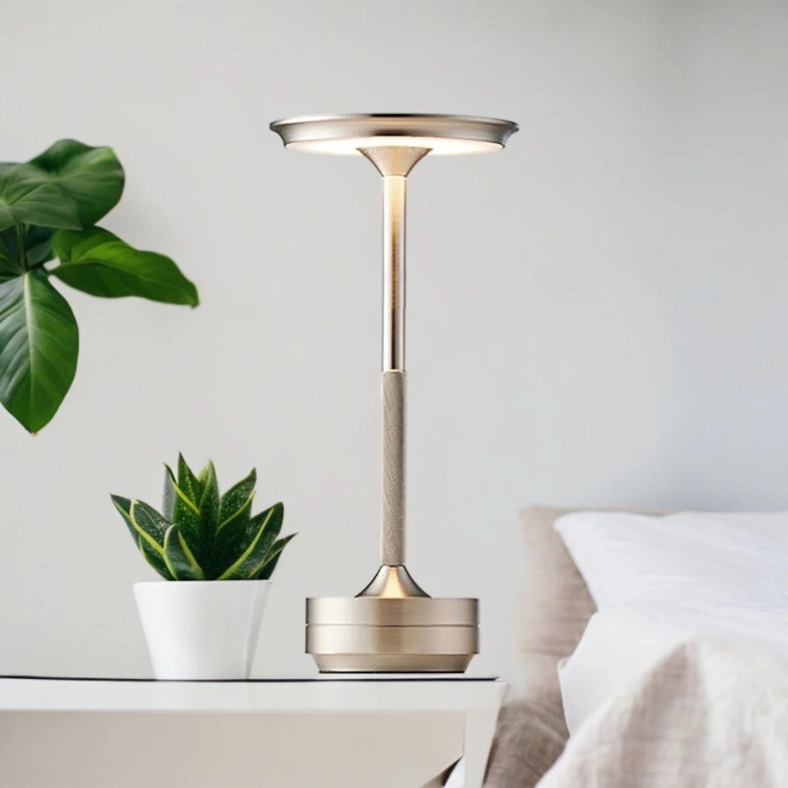 Table Lamp | Crystal Shade & Brushed Stainless Steel | Cordless Touch Dimmer