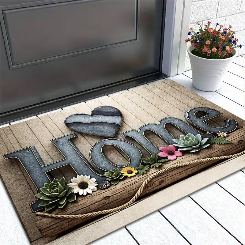 Rectangular Doormat with Heart Accent