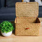 Rectangular Storage Basket | Woven Straw & Fitted Lid | Small, Medium & Large