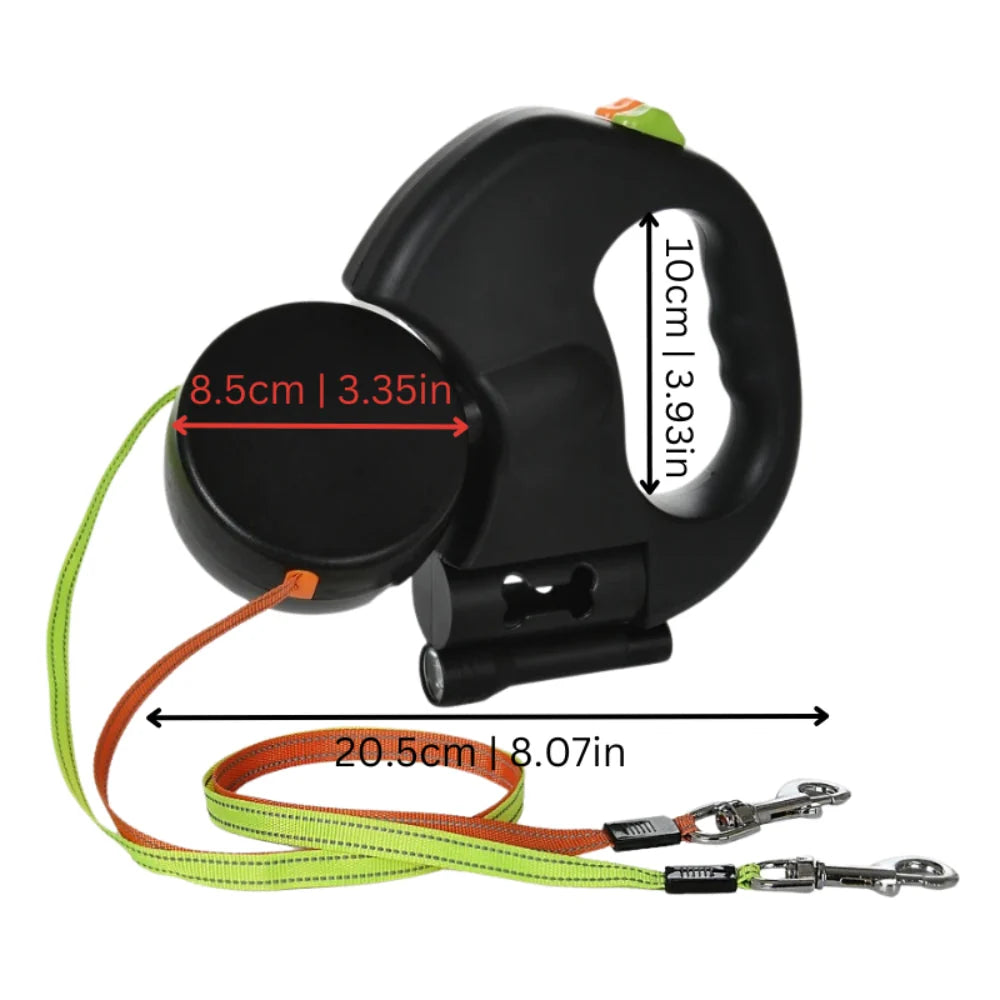 Retractable Dog Leash | Dual-Line Rotating Joint | 10 ft Per Line
