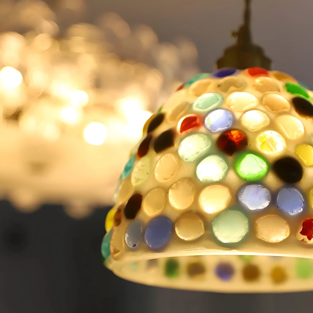 Retro Colorful Natural Shell Handmade Brass Pendant Lamp