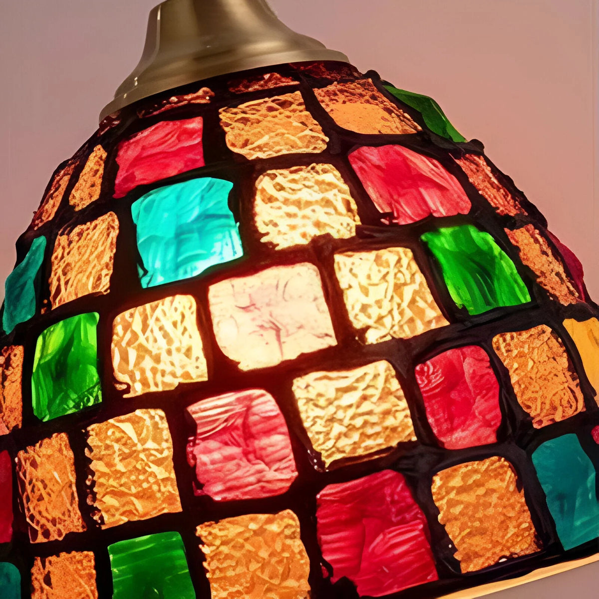 Retro Colorful Natural Shell Handmade Brass Pendant Lamp