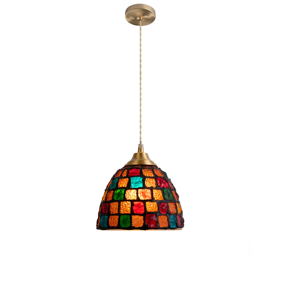 Retro Colorful Natural Shell Handmade Brass Pendant Lamp