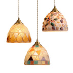 Retro Colorful Natural Shell Handmade Brass Pendant Lamp