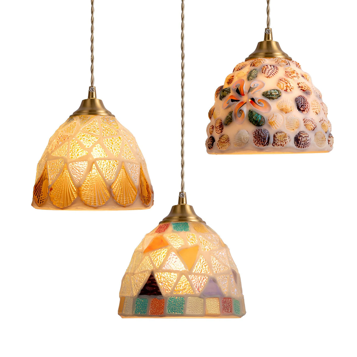 Retro Colorful Natural Shell Handmade Brass Pendant Lamp