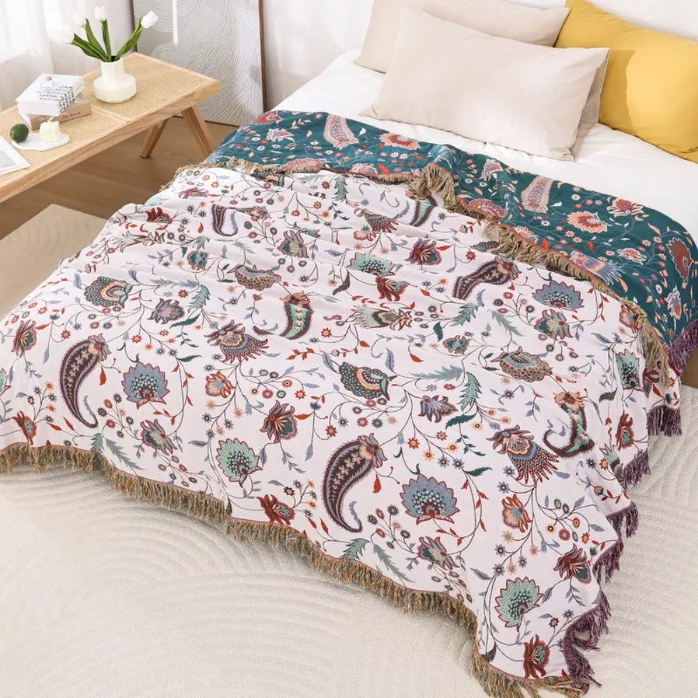 Reversible Botanical Throw Blanket
