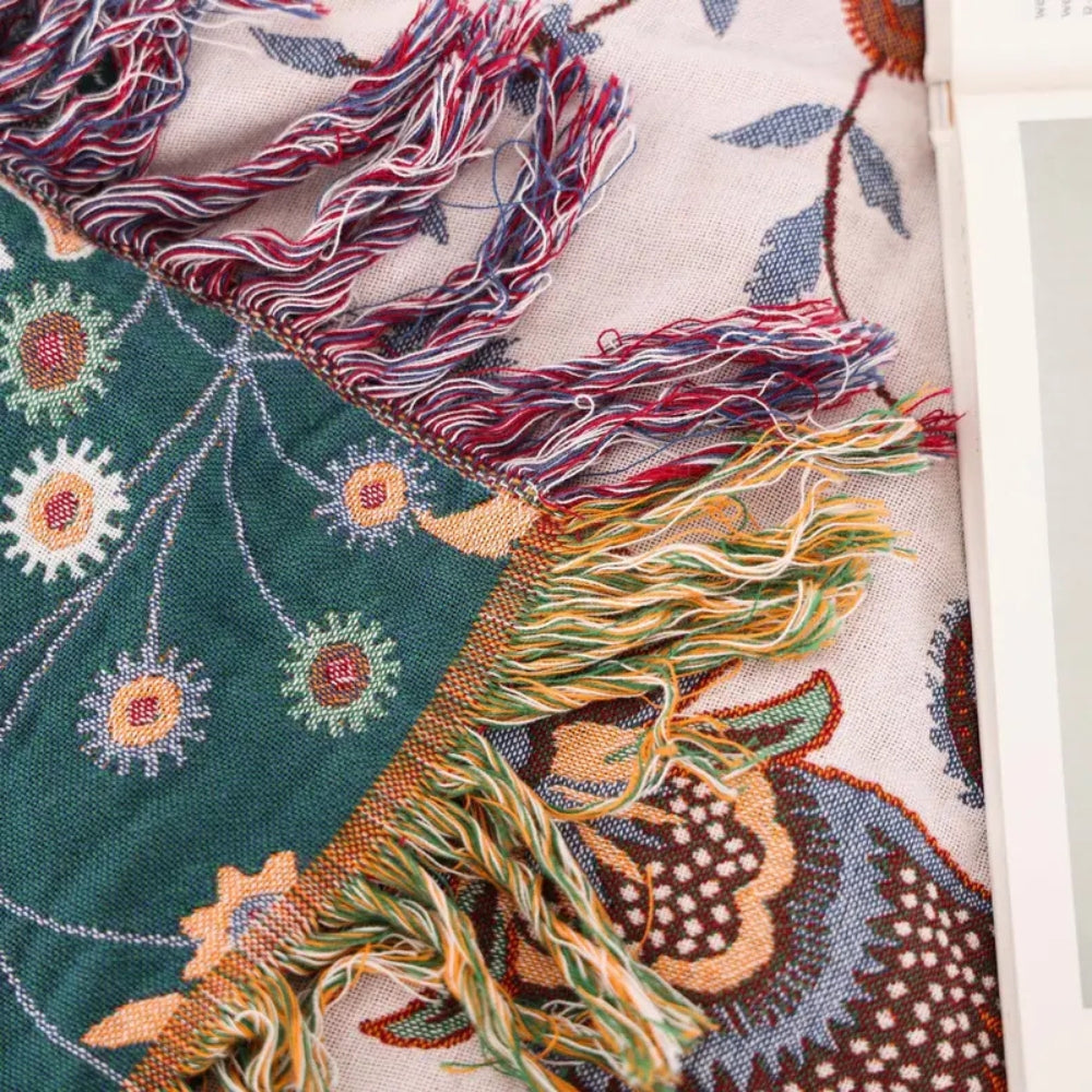 Reversible Botanical Throw Blanket