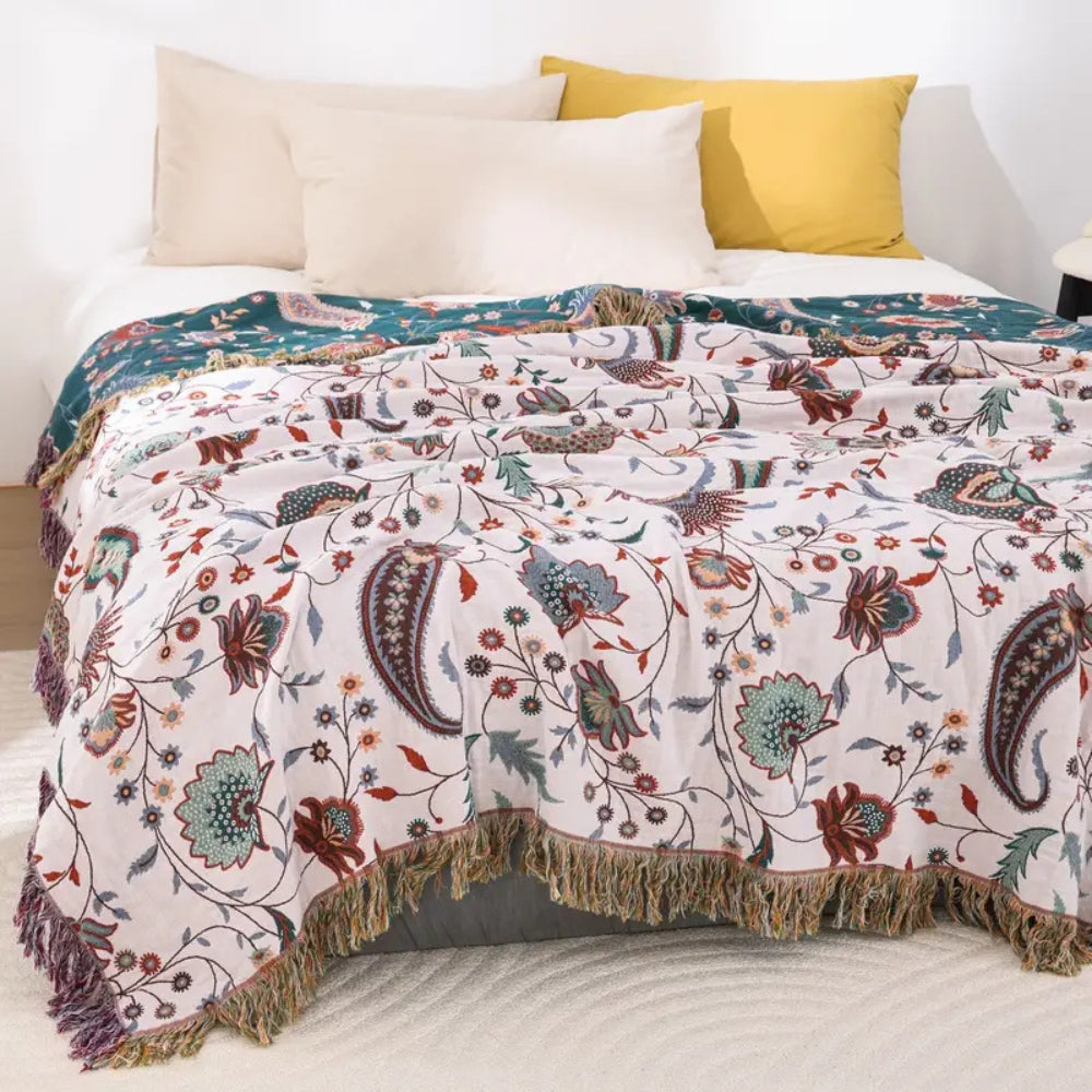Reversible Botanical Throw Blanket