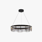 Ring Pendant Light | Black Metal Ring & Glass Shade | LED Bulb Included