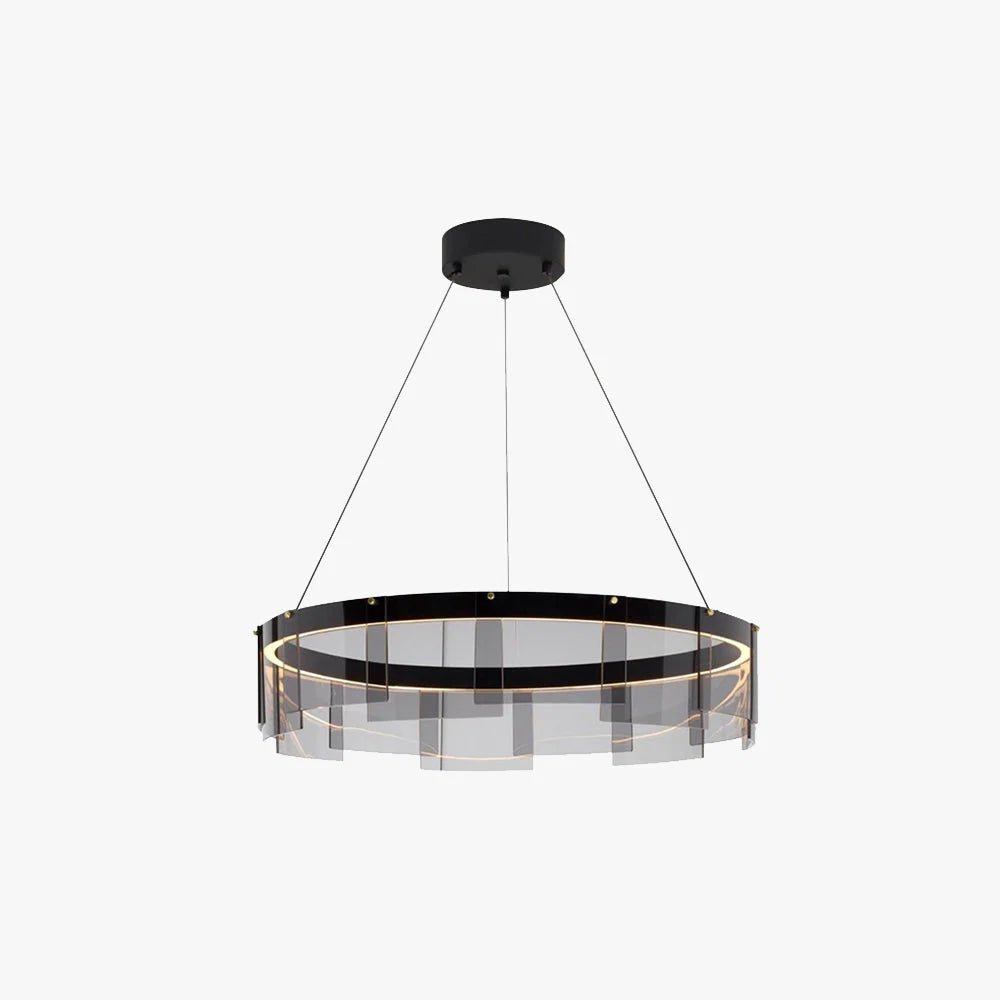 Ring Pendant Light | Black Metal Ring & Glass Shade | LED Bulb Included