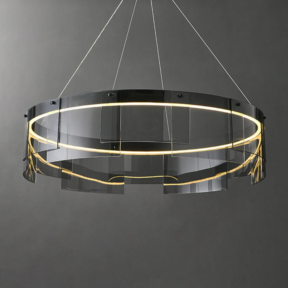 Ring Pendant Light | Black Metal Ring & Glass Shade | LED Bulb Included