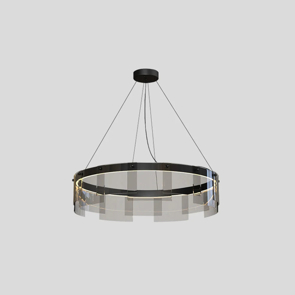 Ring Pendant Light | Black Metal Ring & Glass Shade | LED Bulb Included