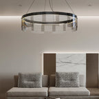 Ring Pendant Light | Black Metal Ring & Glass Shade | LED Bulb Included