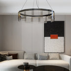Ring Pendant Light | Black Metal Ring & Glass Shade | LED Bulb Included