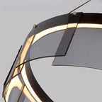 Ring Pendant Light | Black Metal Ring & Glass Shade | LED Bulb Included