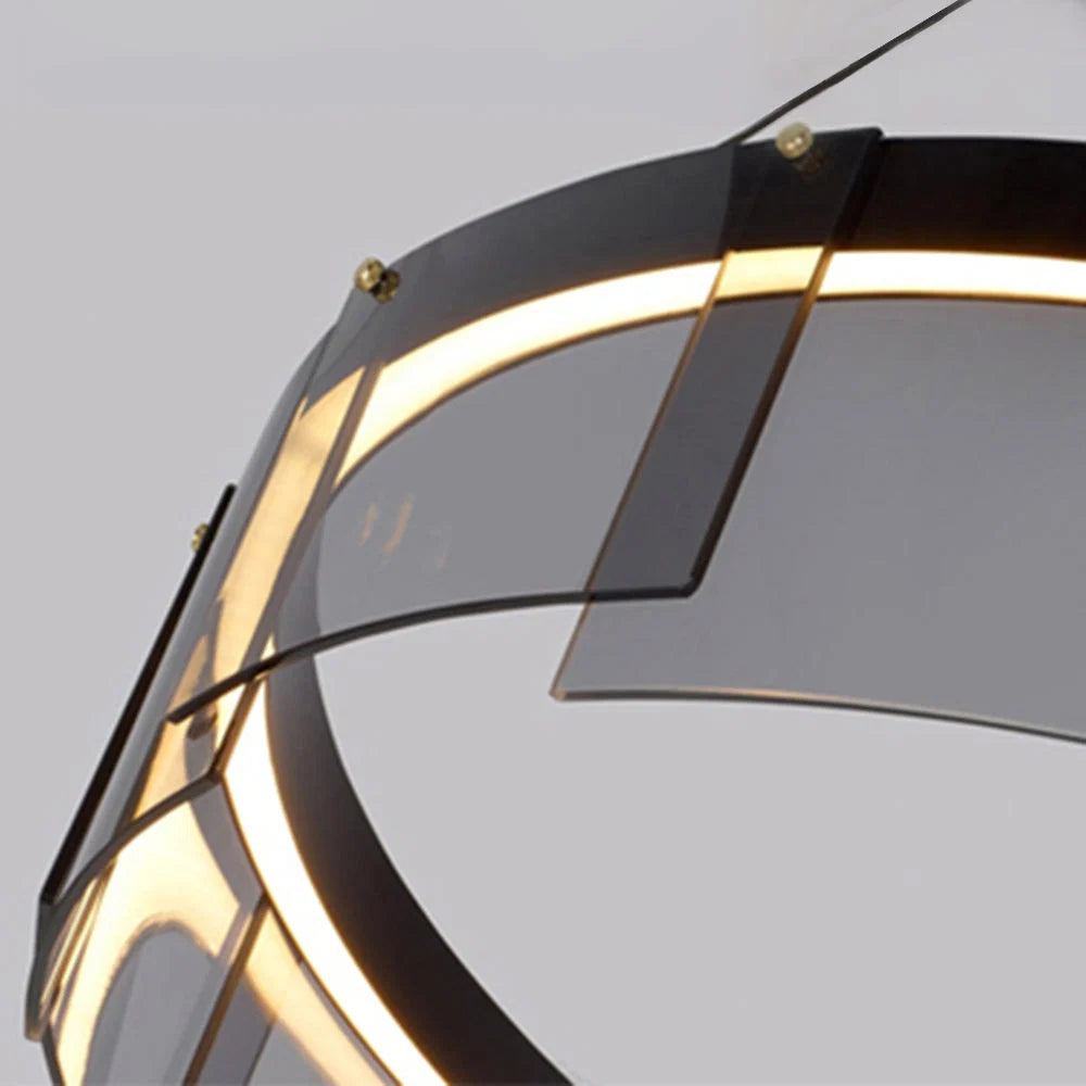 Ring Pendant Light | Black Metal Ring & Glass Shade | LED Bulb Included