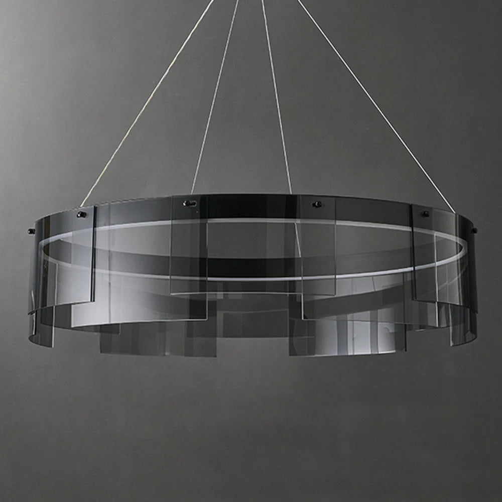 Ring Pendant Light | Black Metal Ring & Glass Shade | LED Bulb Included