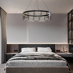 Ring Pendant Light | Black Metal Ring & Glass Shade | LED Bulb Included