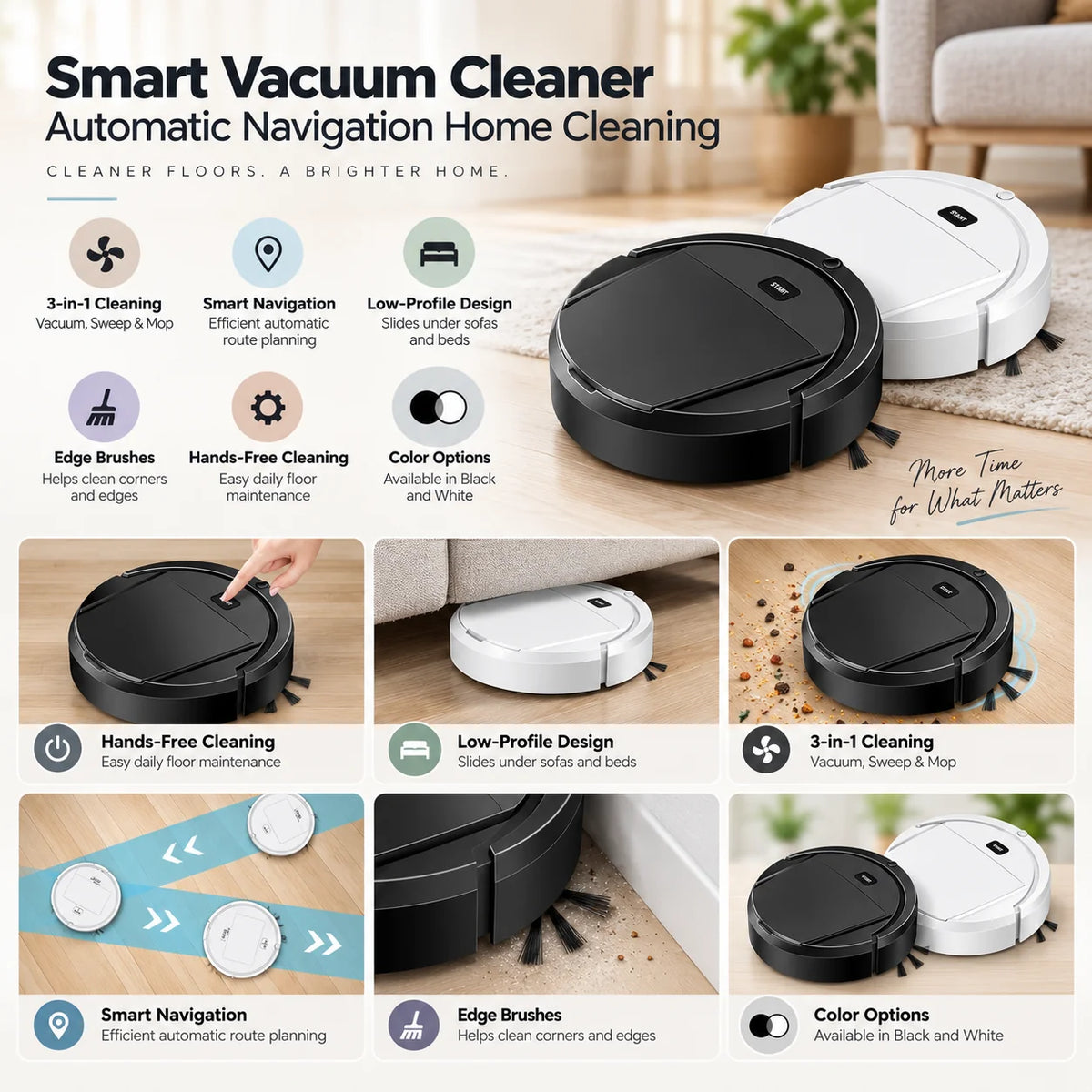 Robot Vacuum Cleaner | Smart Navigation & 3-In-1 Cleaning
