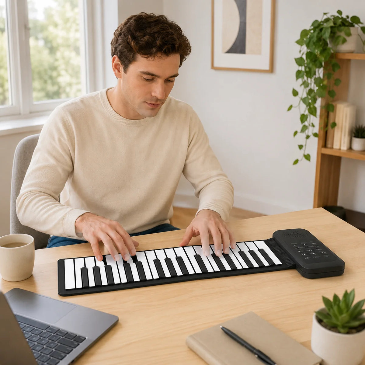 Roll-Up Piano | 61 Touch-Sensitive Silicone Keys & Built-In Speaker