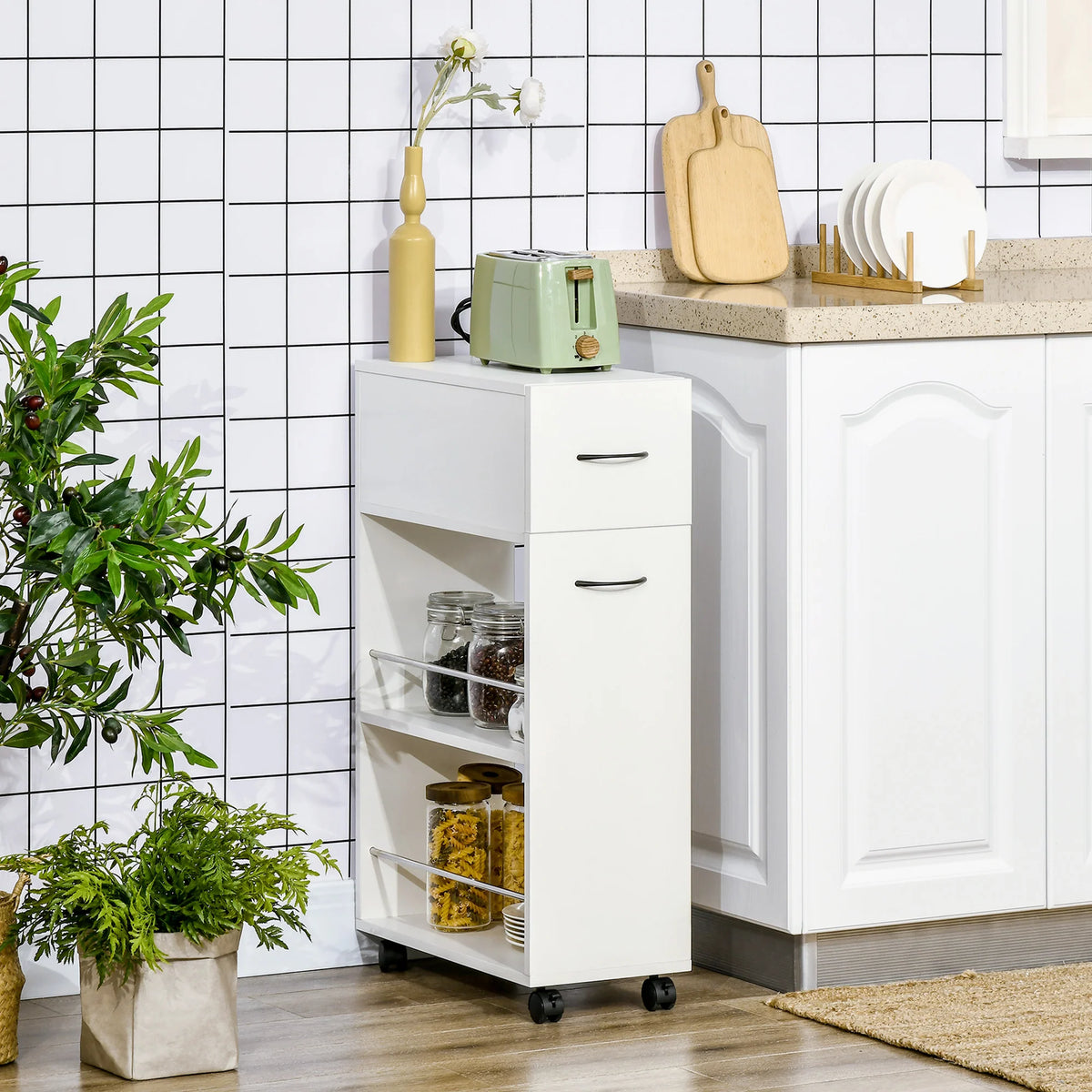 Rolling Storage Cart | Slim Design With Drawer | 9.75-Inch Wide