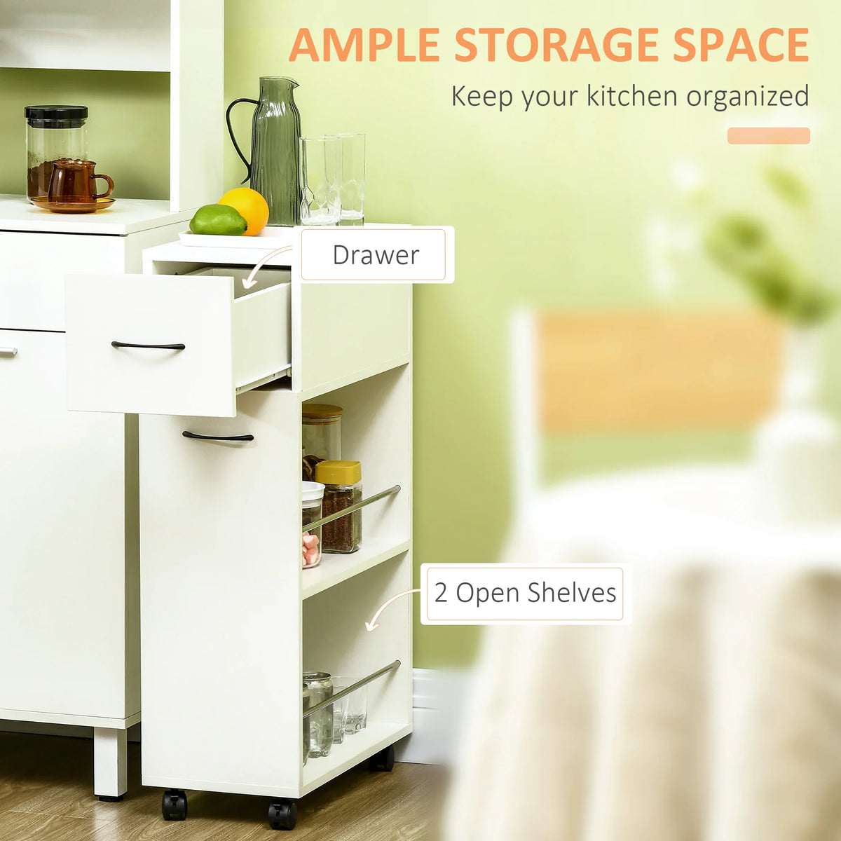 Rolling Storage Cart | Slim Design With Drawer | 9.75-Inch Wide