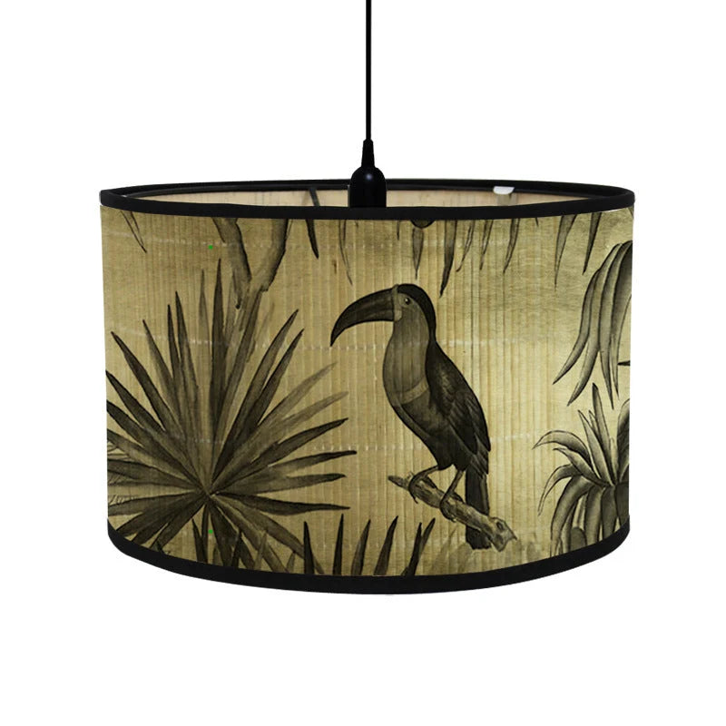 Round Lampshade | Tropical Printed Fabric & E27 Compatible | 30 cm Diameter