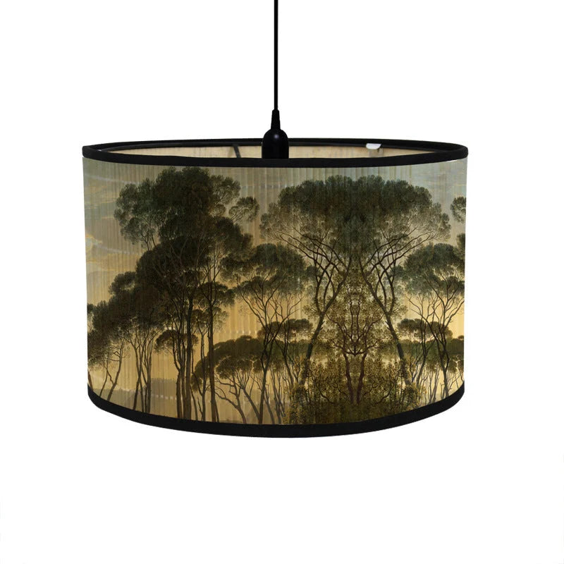 Round Lampshade | Tropical Printed Fabric & E27 Compatible | 30 cm Diameter