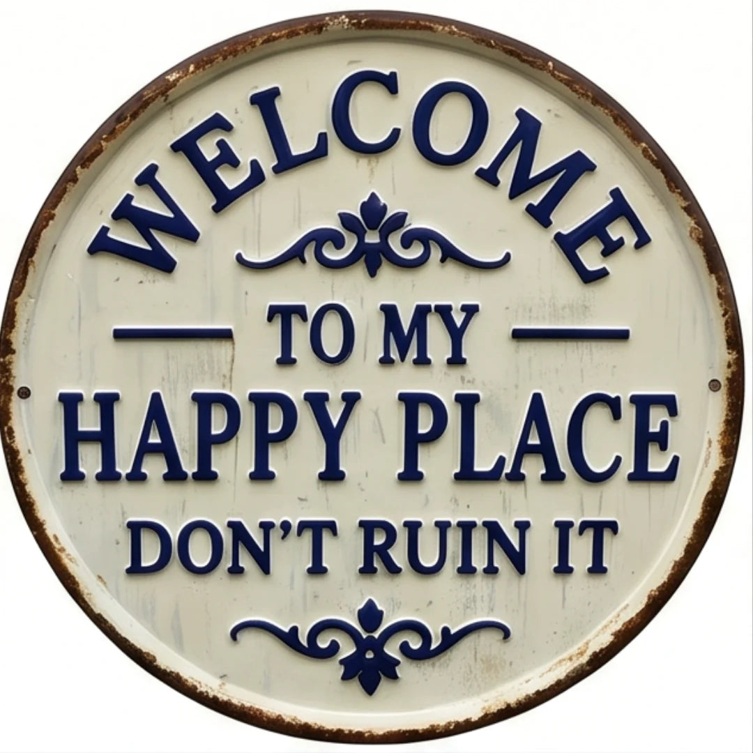 Round Metal Sign | Distressed Finish & Raised Lettering | 20 cm Diameter