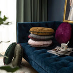Round Ottoman Cushion | Vintage Quilted Velvet & Pom-Pom Trim