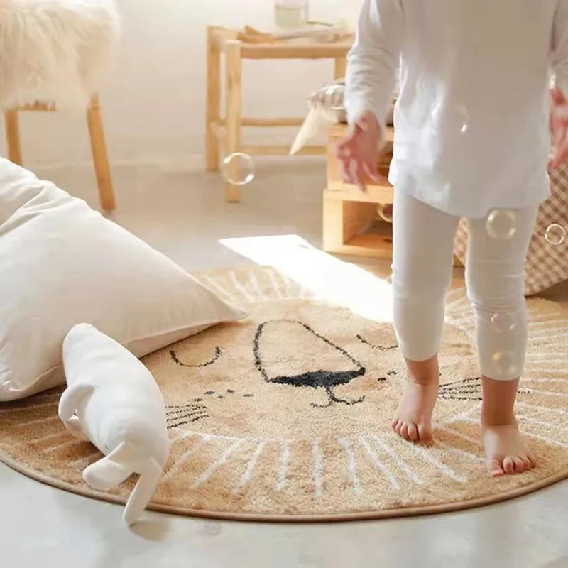 Round Play Rug | Lion Print & Washable | 80/100/120 cm