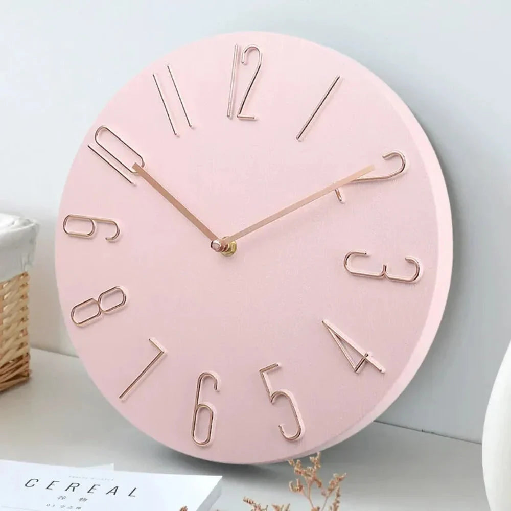 Round Wall Clock | Silent No-Ticking & Wood-Grain Dial