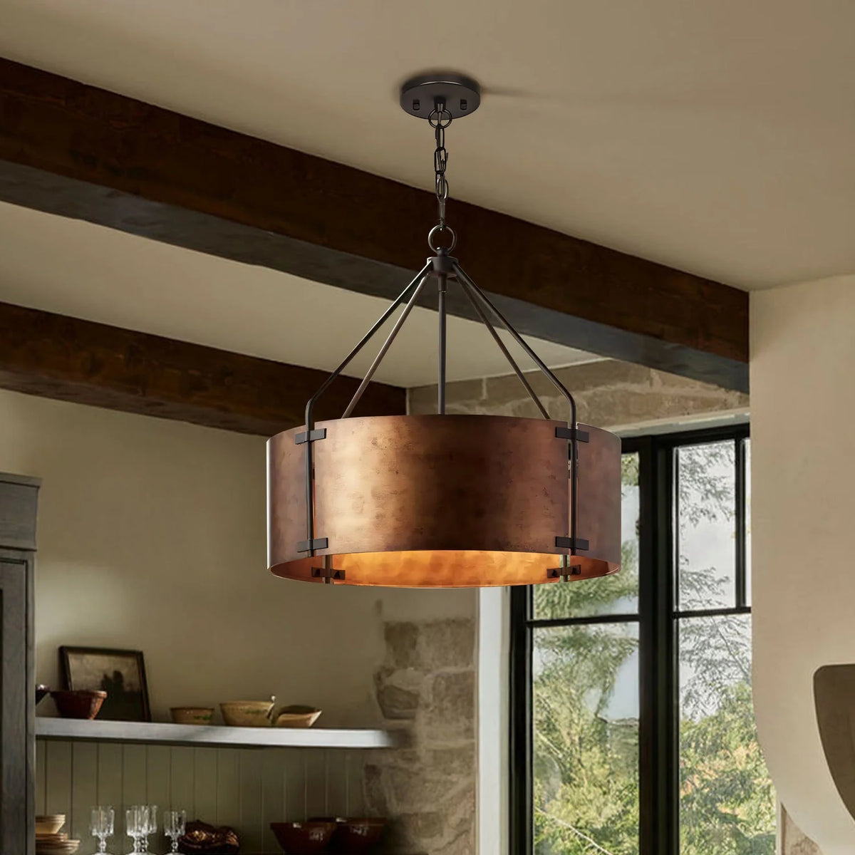 Rustic Bronze Industrial Drum Shade Pendant Lamp