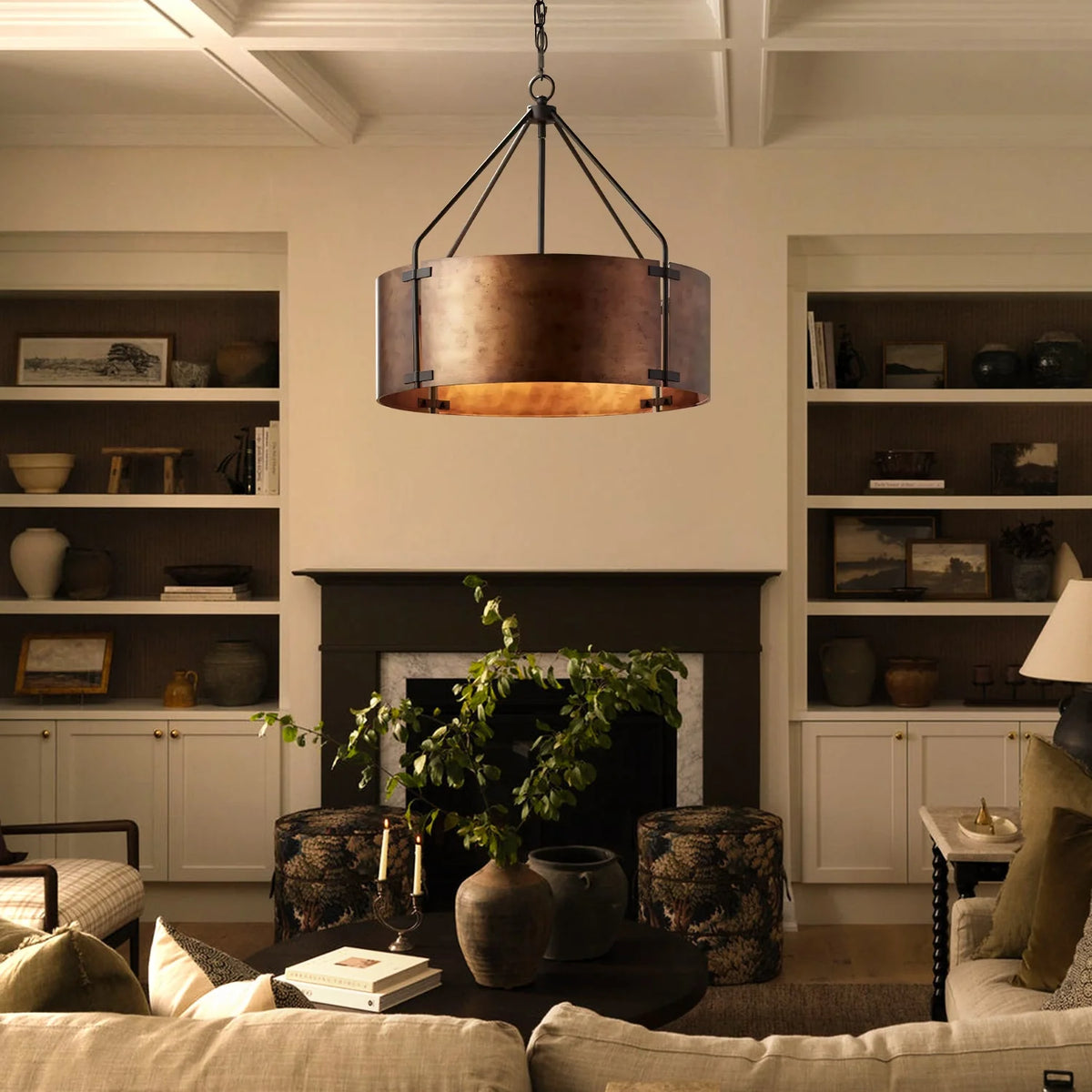 Rustic Bronze Industrial Drum Shade Pendant Lamp