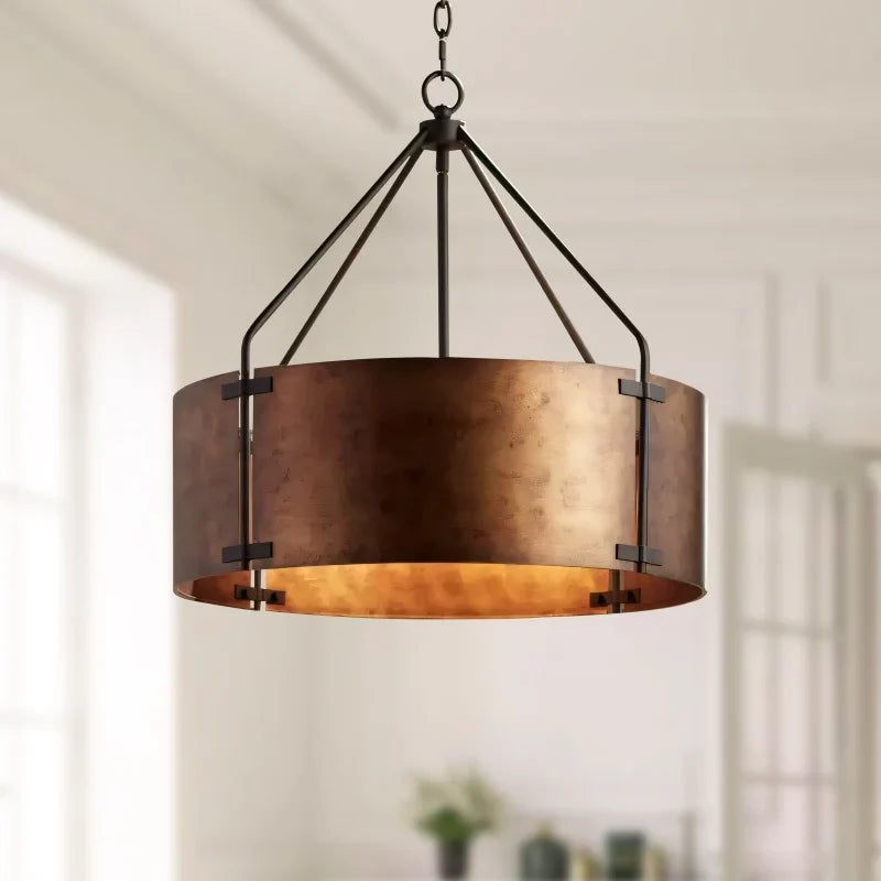 Rustic Bronze Industrial Drum Shade Pendant Lamp