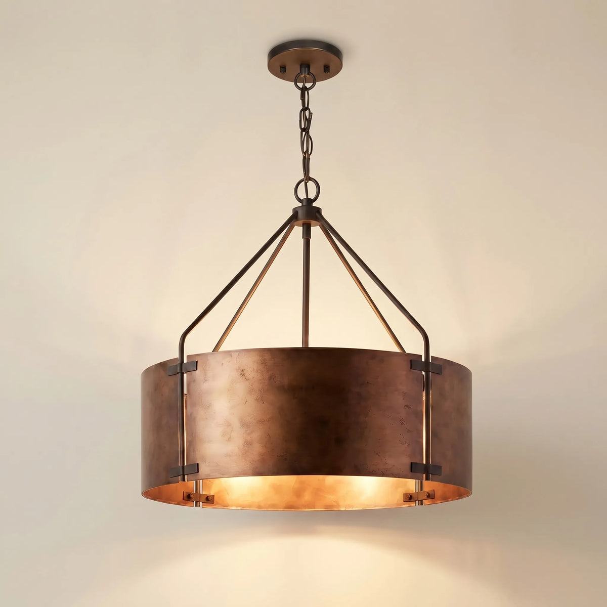 Rustic Bronze Industrial Drum Shade Pendant Lamp
